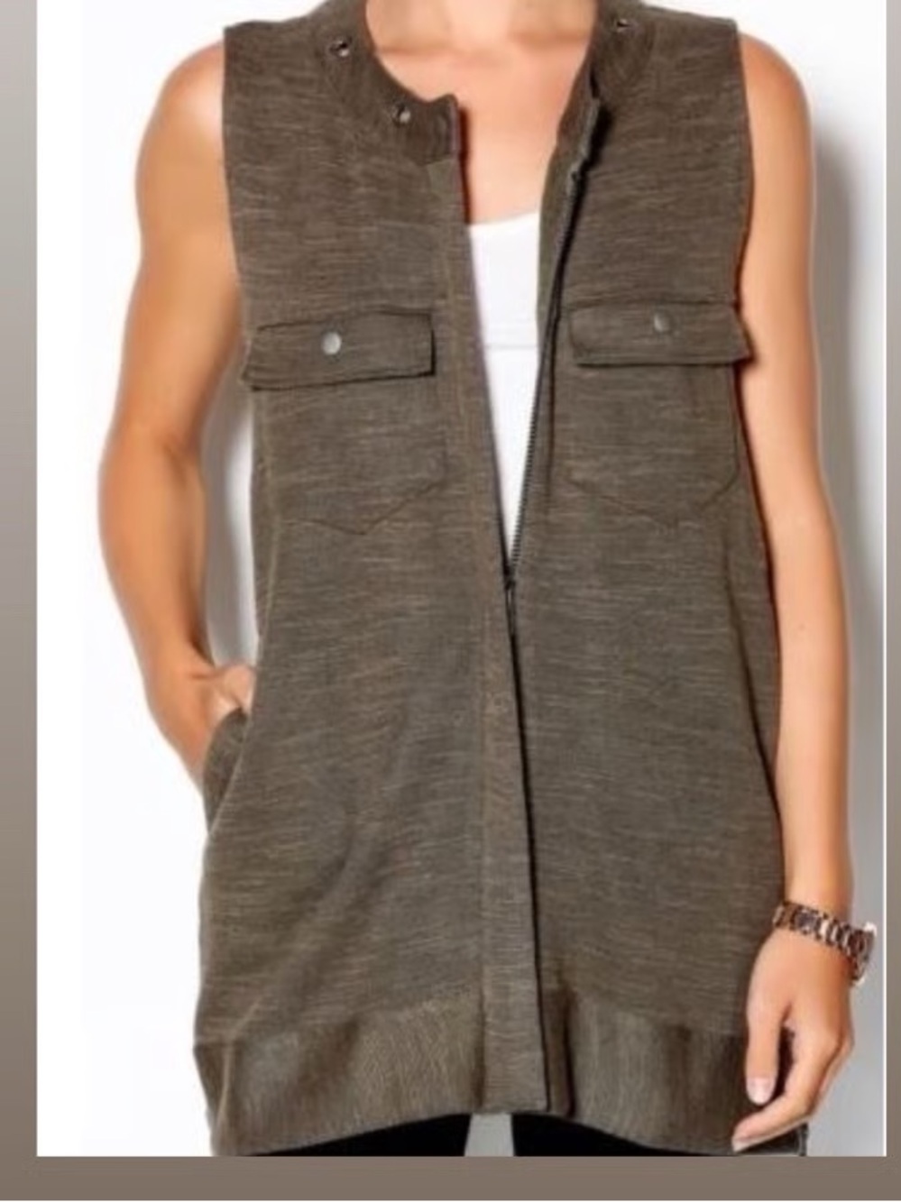 FREE PEOPLE HIGHWAY VEST ZIP FRONT ARMY GREEN SIZE M